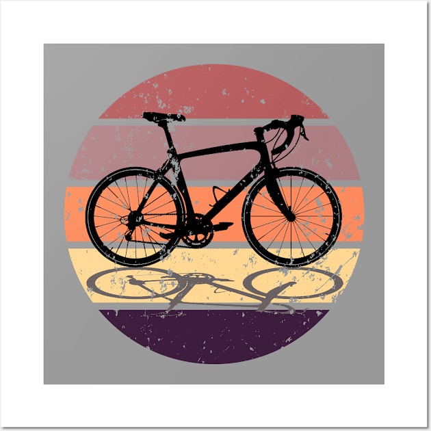 Road Bicycle - Black Road Bike with Shadow - Bicycling Gift - Distressed Look Wall Art by RKP'sTees